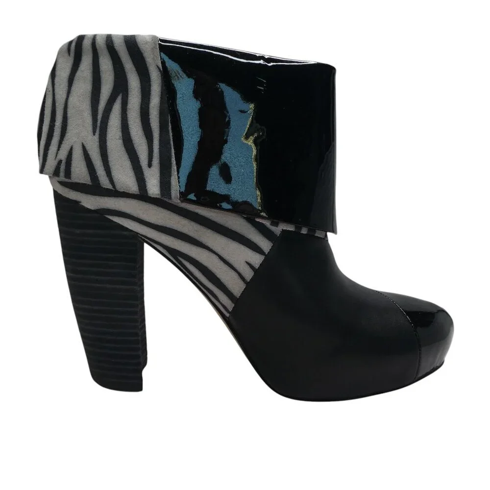 Matt Bernson Special Project Triad Zebra Patent Leather Foldover Heeled Boots